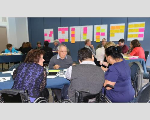 Participants at a transformation workshop discuss the challenges ahead.