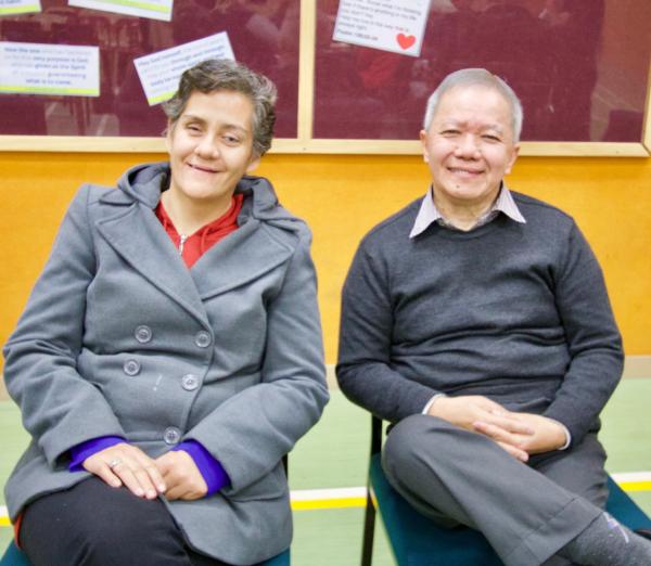 Helena Tuteao and Lawrence Chok at the forums in the gym